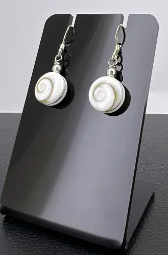 Boucles d'Oreilles Oeil de Sainte Lucie et Argent - Rondes 