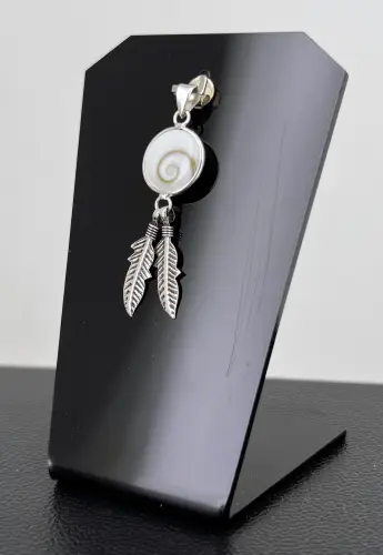 Pendentif Oeil de Sainte Lucie et Argent 92.5 Rond et Plumes 